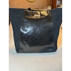Jimmy Choo Parfums Tote Shoulder Handbag Black Animal Print Leather Suede Trim